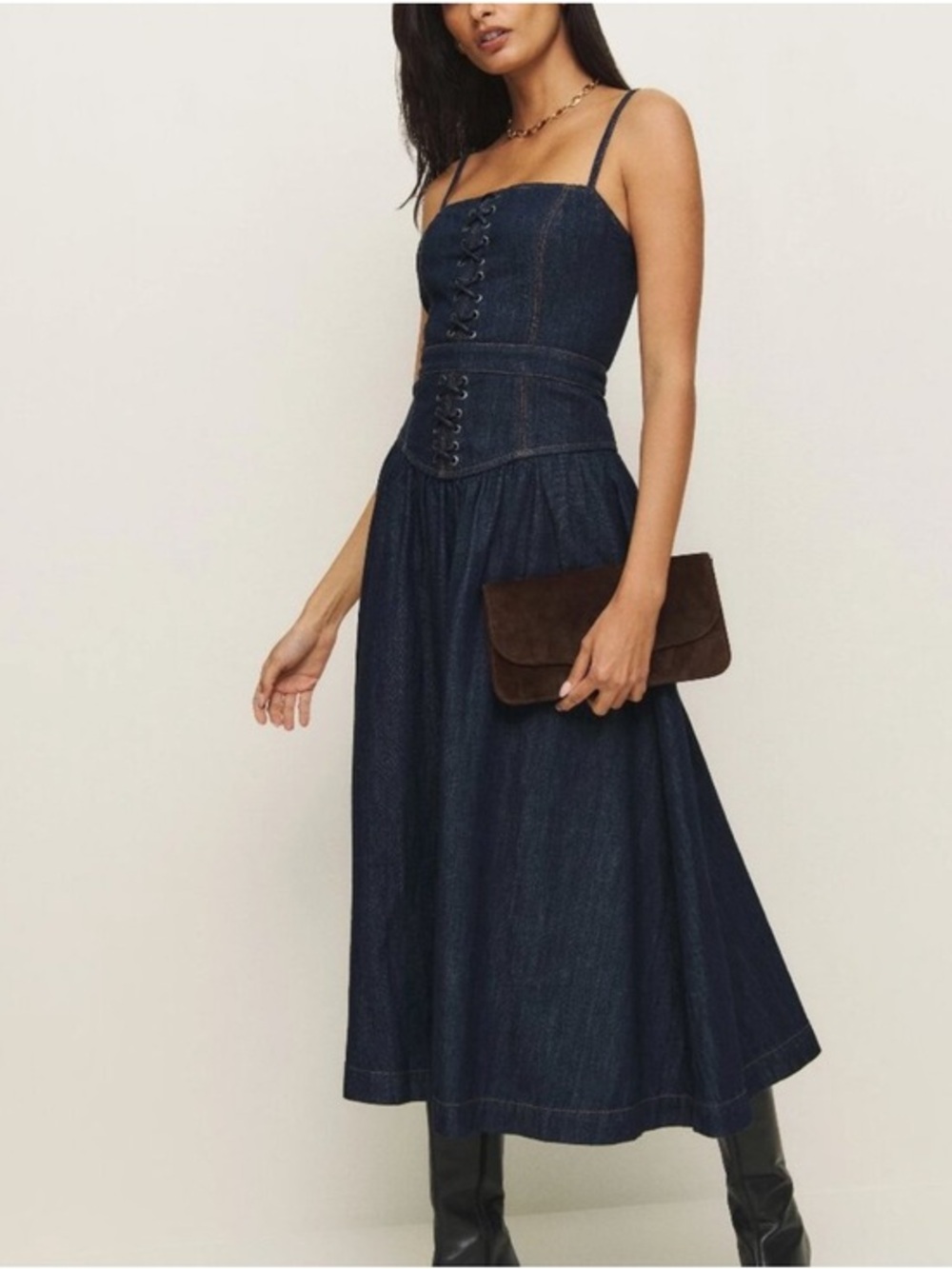 Reformation Florentina Denim Midi Dress